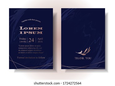 Wedding invitation template Navy mixed with Rose Gold Decorated with marbling marble pattern, elegant, elegant conceptual. Illustration