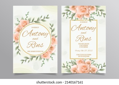 Wedding invitation template with orange roses