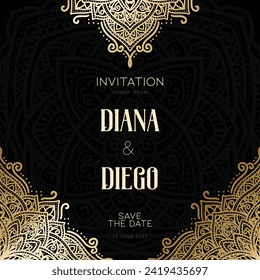 wedding invitation template with ornament lines