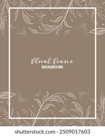 Wedding invitation template with outline foliage branches in pastel color. Rsvp card design template. Vector.