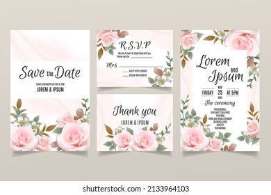 Wedding invitation template with pink roses and orange jasmine