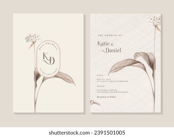 Wedding Invitation Template with Ramsons illustration