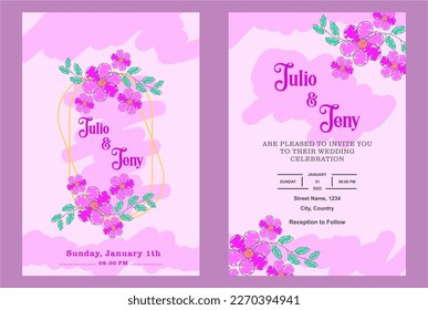 wedding invitation template ready to print  with concept botani and watercolor simple design 