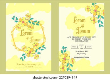 wedding invitation template ready to print  with concept botani and watercolor simple design 
