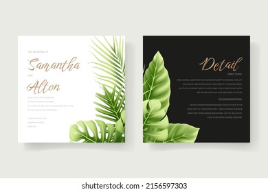 Hochzeitseinladung mit realistischen tropischen Sommerblättern