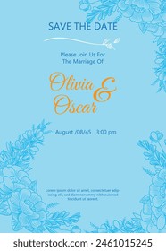 wedding invitation template with romantic  floral and leaves decoration