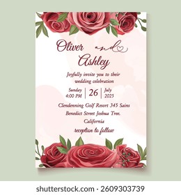 Wedding invitation template with romantic red roses and elegant floral elements perfect for special celebrations and romantic events
