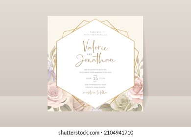 Plantilla de invitación de boda con diseño de flor de rosa