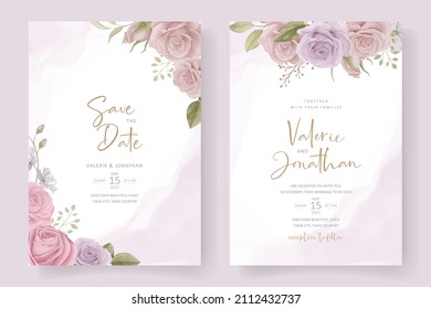 Wedding invitation template with rose flower design