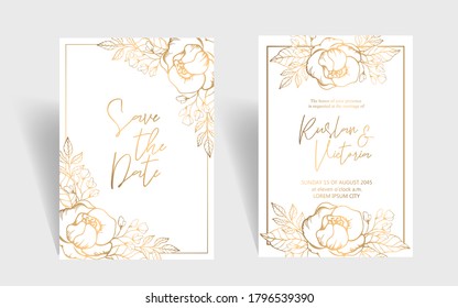 Wedding invitation template with roses and leaves. Vector illustration