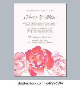 Wedding invitation template with roses, thank you card, save the date cards. Wedding invitation, baby shower, menu, flyer, banner template.