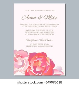 Wedding invitation template with roses, thank you card, save the date cards. Wedding invitation, baby shower, menu, flyer, banner template.