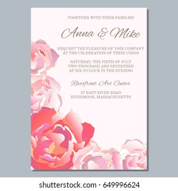 Wedding invitation template with roses, thank you card, save the date cards. Wedding invitation, baby shower, menu, flyer, banner template.