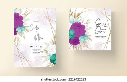 Wedding invitation template set with  beautiful floral decoration