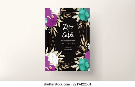 Wedding invitation template set with  beautiful floral decoration