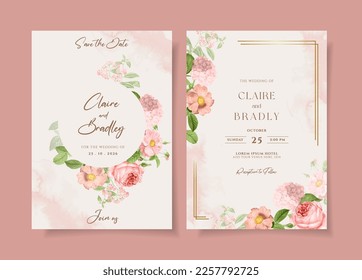 Wedding invitation template set with beautiful floral and leaves decoration