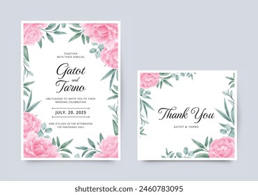 Wedding invitation template set in beautiful floral watercolor