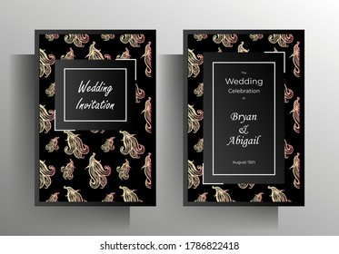 Wedding invitation template set. Design with hand drawn floral pattern. EPS vector 10.