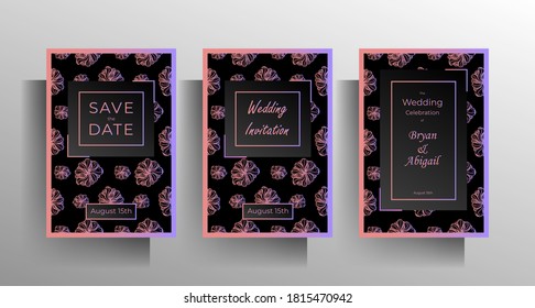Conjunto de plantillas de invitación de boda. Diseño con patrón floral dibujado a mano. Vector EPS 10.