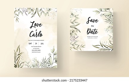 wedding invitation template set with elegant leaves