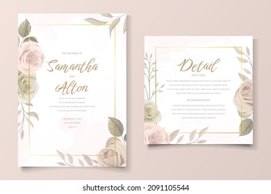Wedding invitation template set with floral and leaves decoration
