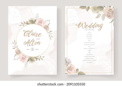 Wedding invitation template set with floral and leaves decoration