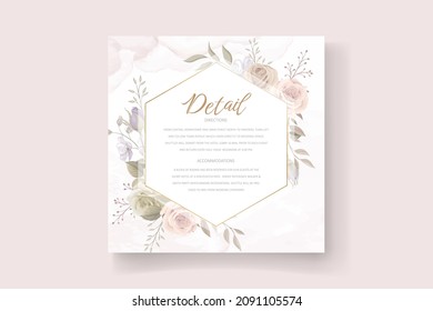 Wedding invitation template set with floral and leaves decoration