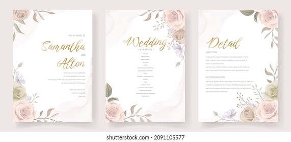 Hochzeitseinladung mit Blumen und Laubdekoration