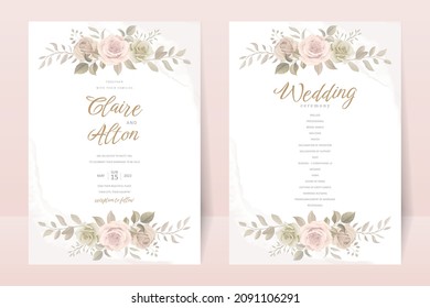 Wedding invitation template set with floral and leaves decoration