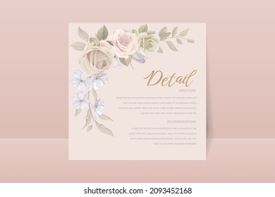 Wedding invitation template set with floral and leaves decoration