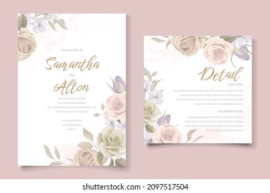 Wedding invitation template set with floral and leaves decoration