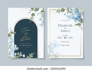 Wedding invitation template set with floral and leaves decoration