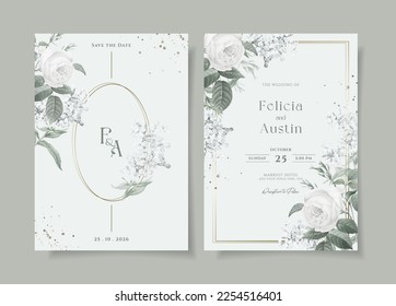 Hochzeitseinladung mit Blumen und Laubdekoration