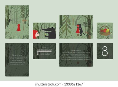 Wedding Invitation Template Set Little Red Riding Hood