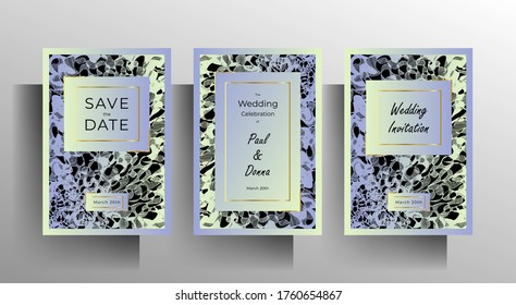 Wedding invitation template set. Strict design with hand-drawn graphic elements. EPS 10 vector.