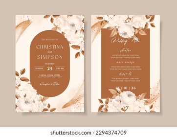 Wedding invitation template set with white dried floral and leaves decoration