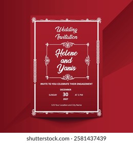 Wedding invitation template showcasing a striking red background, ideal for announcing a special occasion.