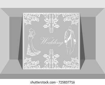 Wedding invitation template with silver pattern
