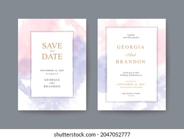 Wedding invitation template with Sweet pink and purple watercolor