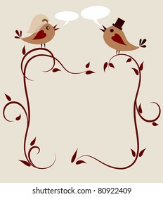 wedding invitation template of two birds .