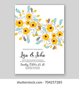 Wedding invitation template with vector floral clip art 