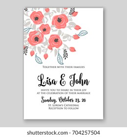 Wedding invitation template with vector floral clip art 