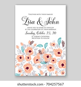 Wedding invitation template with vector floral clip art 