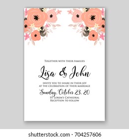 Wedding invitation template with vector floral clip art 