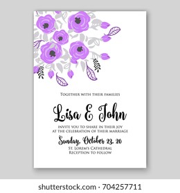 Wedding invitation template with vector floral clip art 