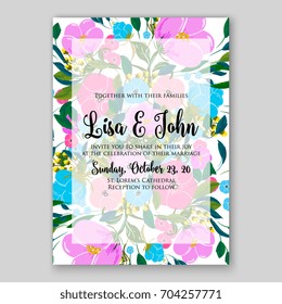 Wedding invitation template with vector floral clip art 