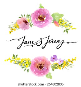 Wedding invitation template. Vector watercolor flower wedding card in bohemian style.