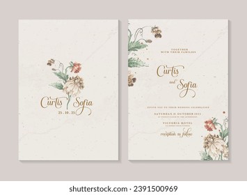 Wedding Invitation Template with Vintage Flower