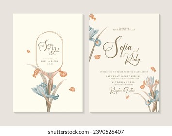 Wedding Invitation Template with Vintage Irises