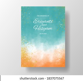 Wedding invitation template with watercolor background and splash.EPS 10.